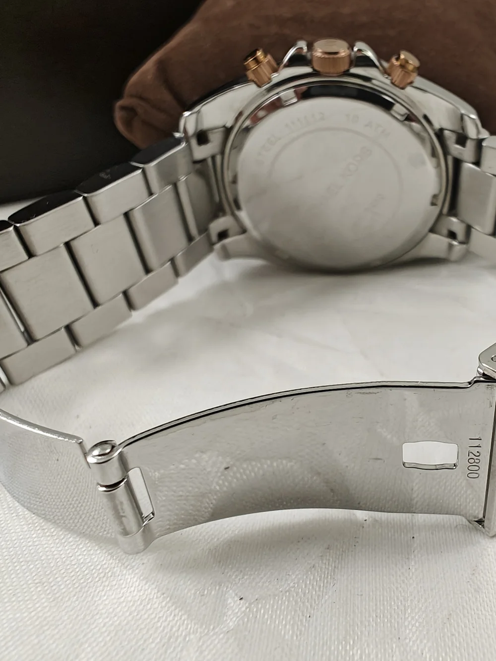 Michael Kors Women's Silver and Rose Gold-Tone Chronograph Watch NEW BATTERY